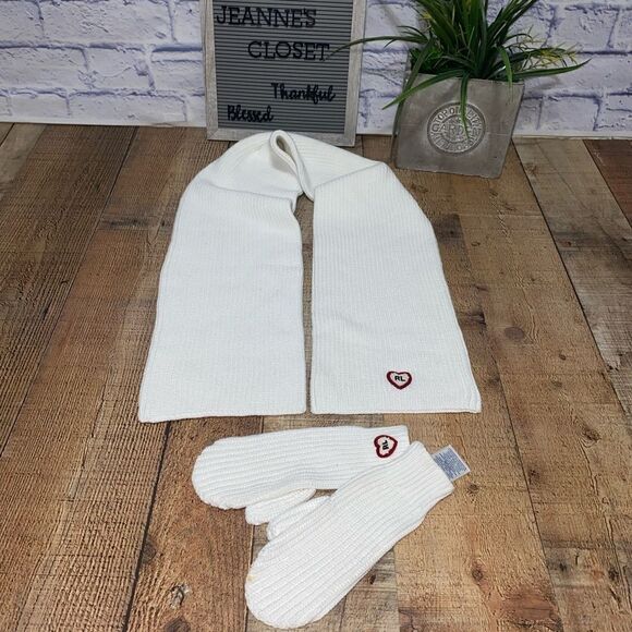 Polo Ralph Lauren Accessories - Polo Ralph Lauren 100% Cotton White Scarf Red Heart Patch and mittens